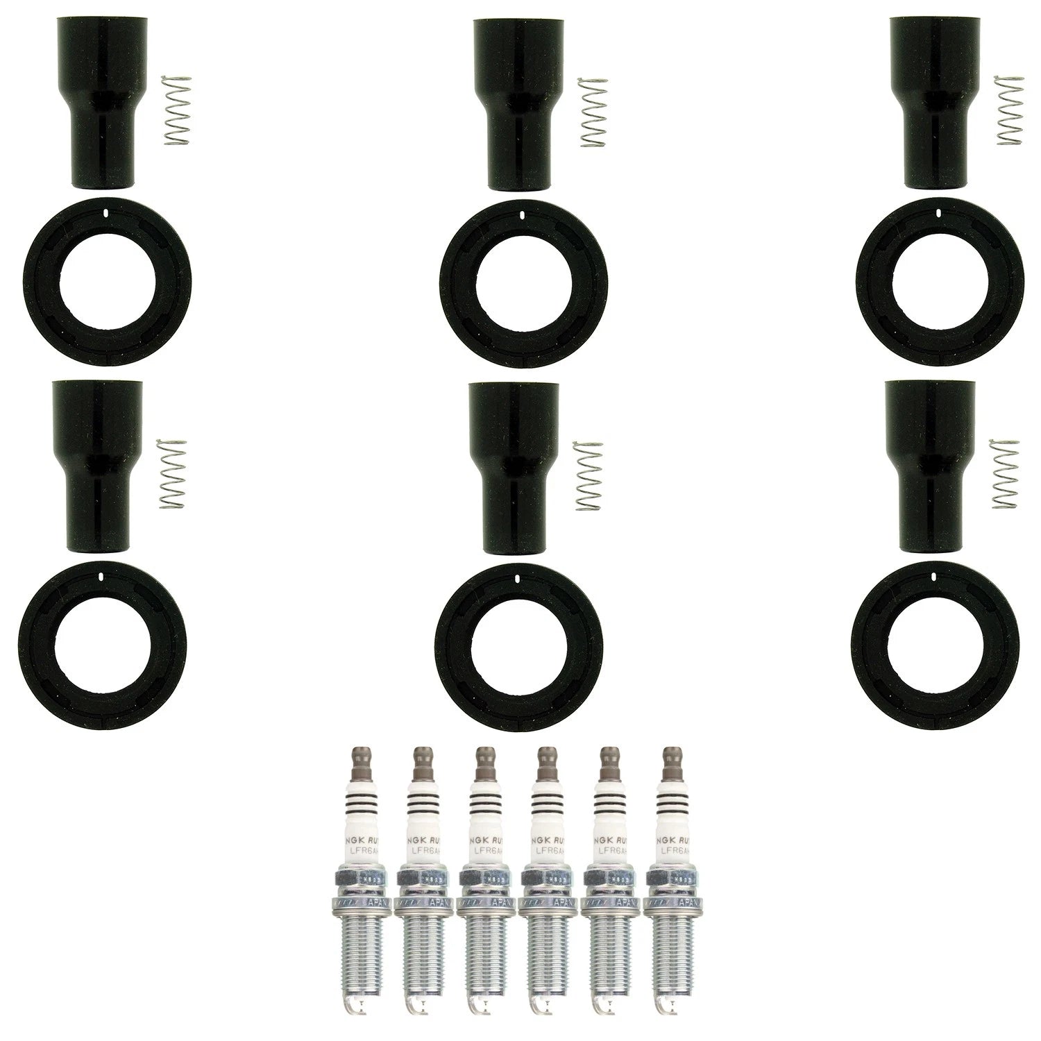 Set of 6 NGK Ruthenium HX Spark Plugs & Coil Boots for Toyota 4Runner Tacoma (2010–2023)