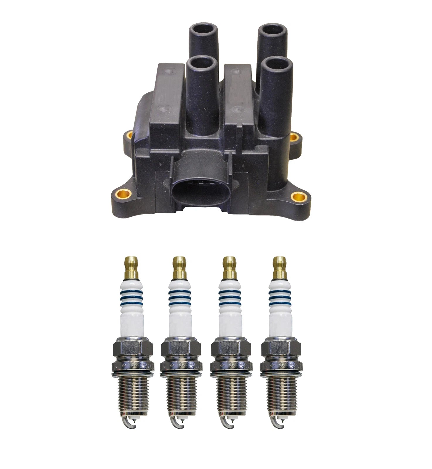 Denso Ignition Coil & 4 Iridium Power Spark Plugs Kit for Mazda 2.3 L4 (2003–2008)