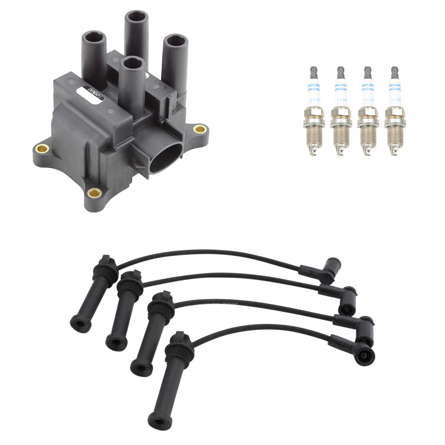 Set of 4 Denso Ignition Coil Wires & Bosch Platinum Spark Plugs for Ford Ranger
