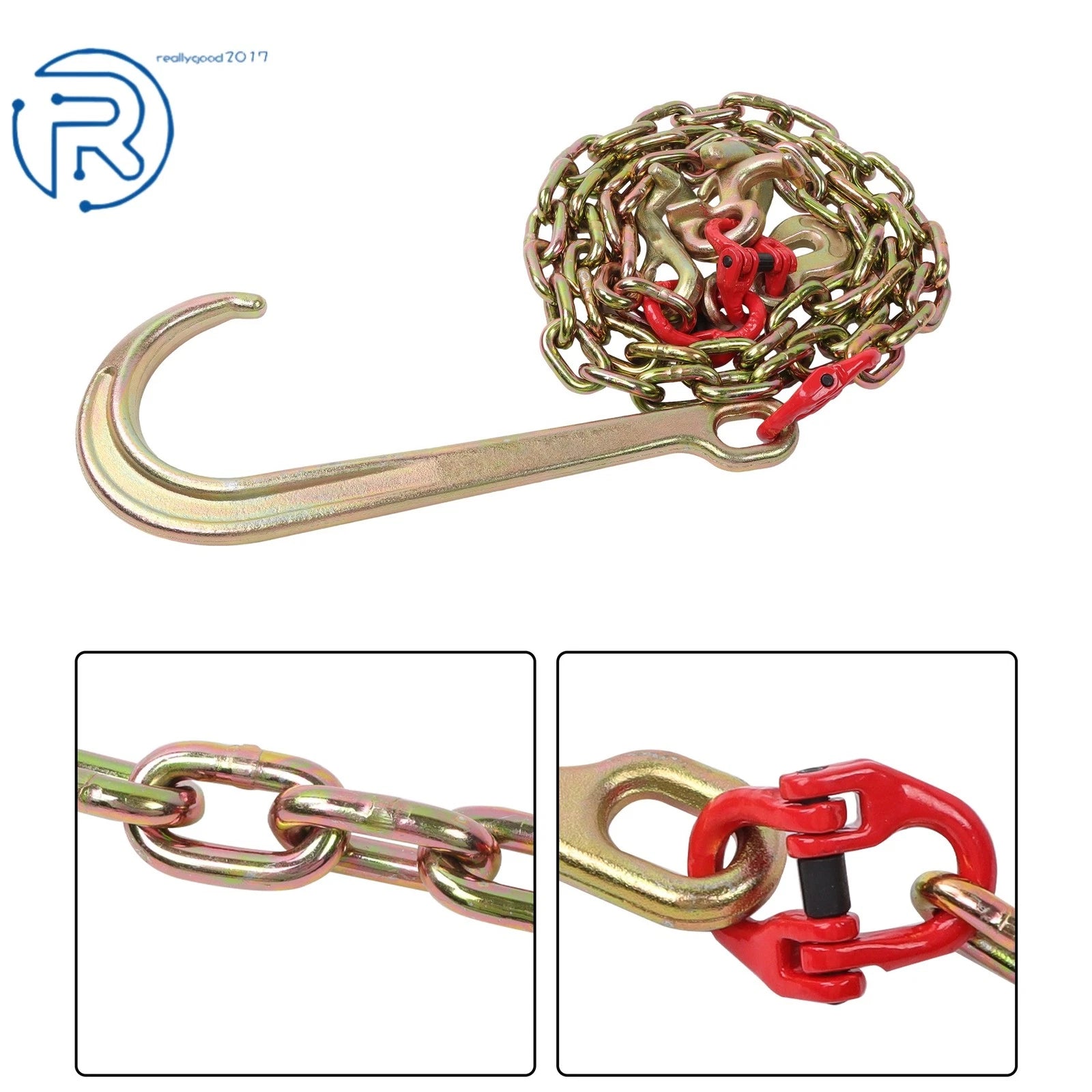 2X 5/16" x 6' G80 Long Shank J Hook Tow Chain w/RTJ Cluster Hooks
