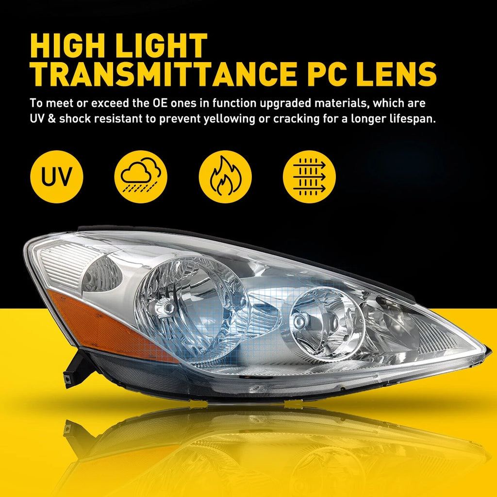 Set of 2 Headlight Assemblies for Toyota Sienna (2006–2010) Chrome Amber