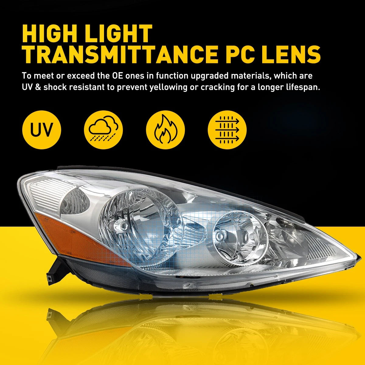 Set of 2 Headlight Assemblies for Toyota Sienna (2006–2010) Chrome Amber