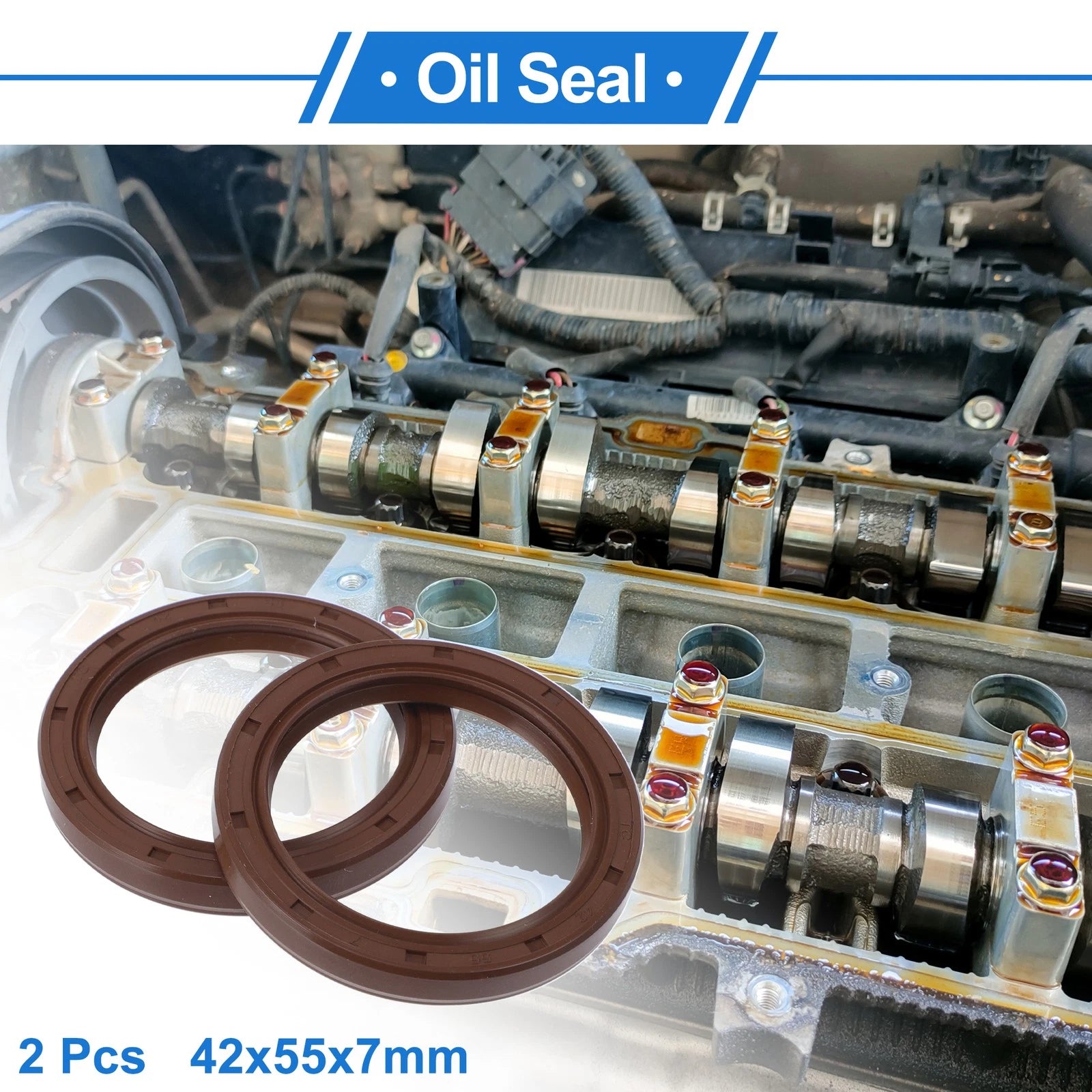 Set of 2 Oil Seal Rotary Shaft Seal FKM Rubber 42x55x7mm