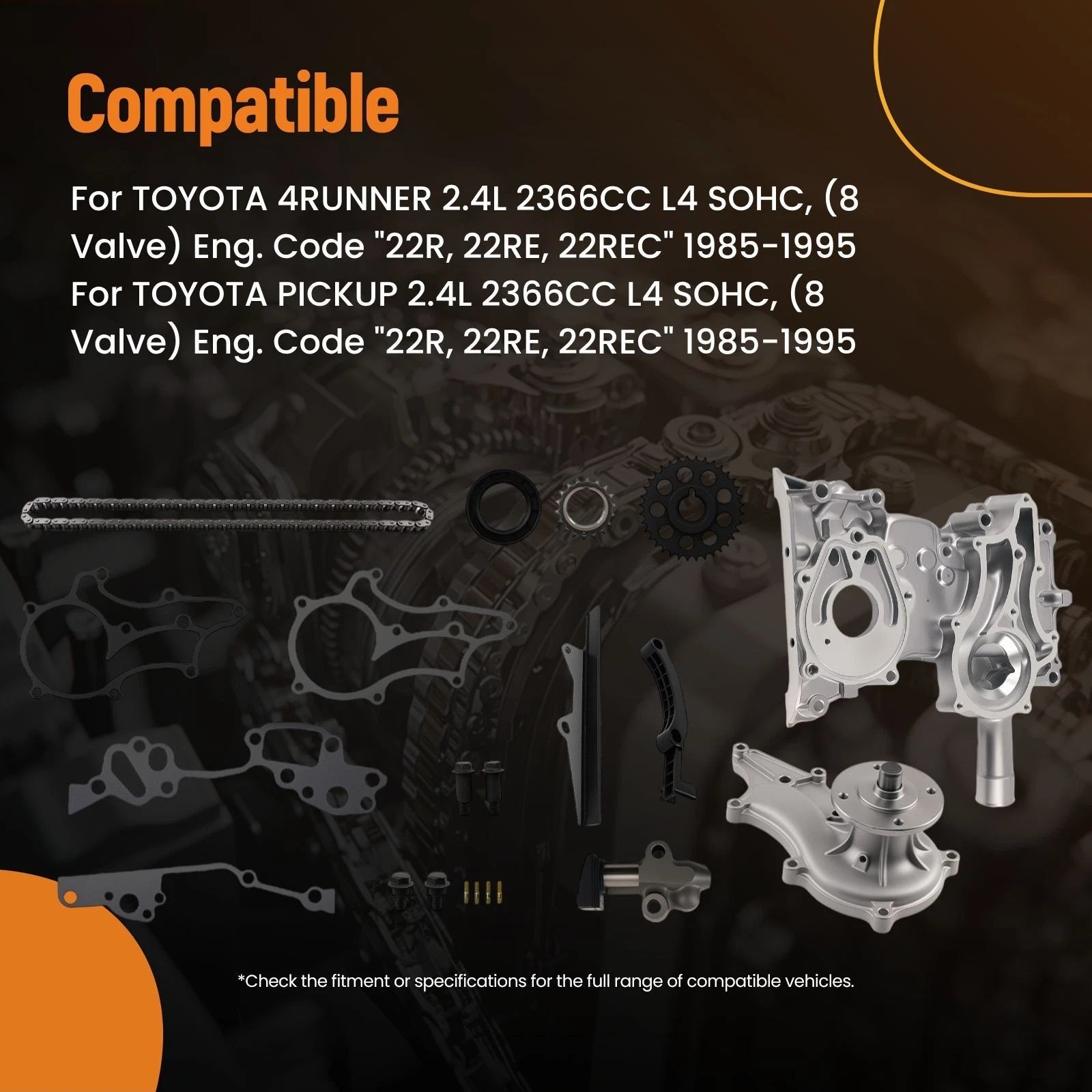 Timing Chain Kit & Water Pump for Toyota Pickup 4Runner 1985–1995 2.4L 22RE 22REC