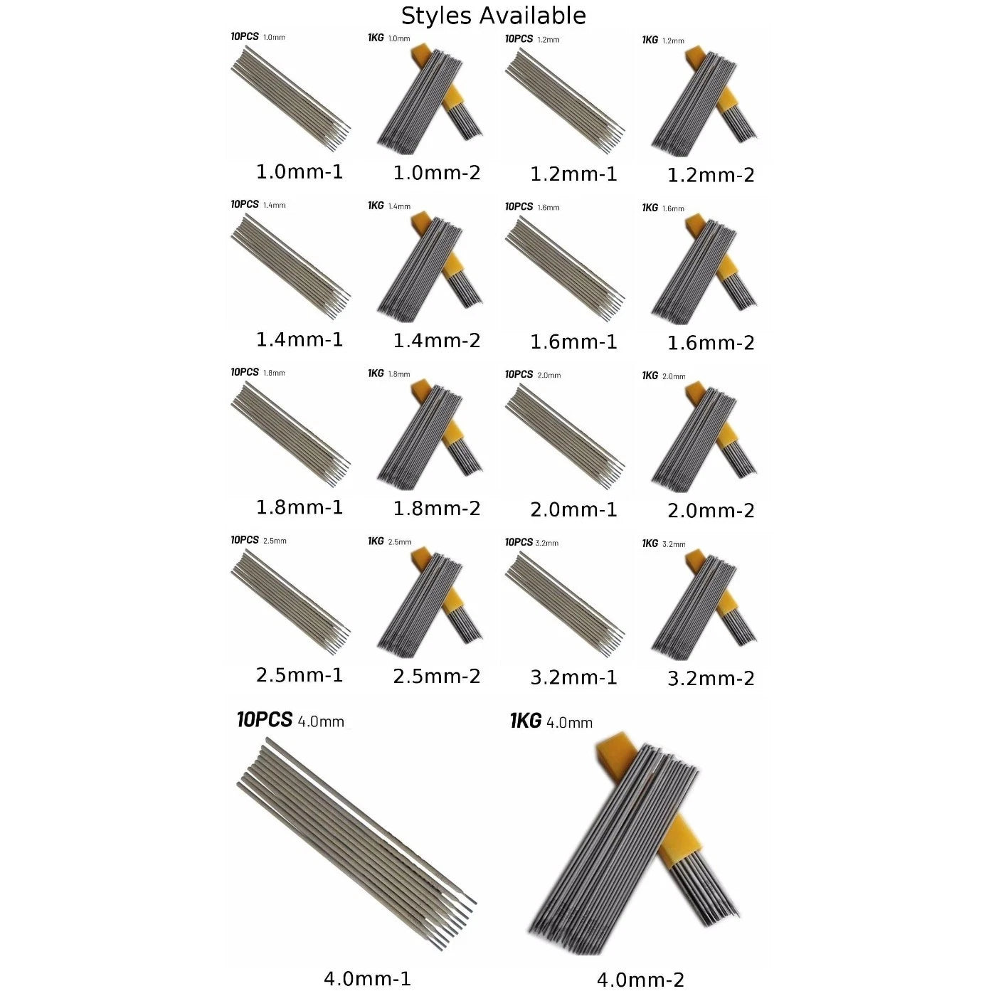 Welding Rod E308-16 for Soldering Kit Tools (1.0mm-4.0mm, Set of 10)