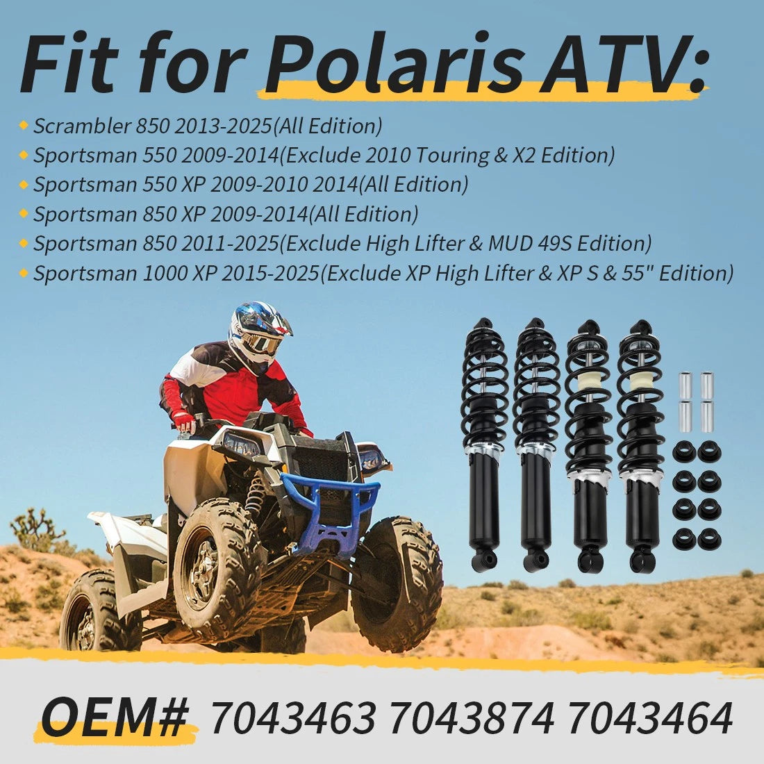 Set of 2 Shocks Absorber for Polaris Scrambler 850 Sportsman 550 1000 XP (2009–2025)