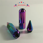 Set of 20 Neo Chrome Spiked Extended Tuner Lug Nuts for Wheels 60mm