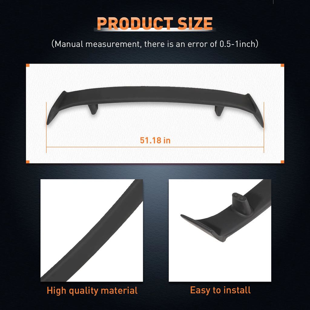 50" Matt Black Sport Bolt On Spoiler with Lights for Custom GT Style