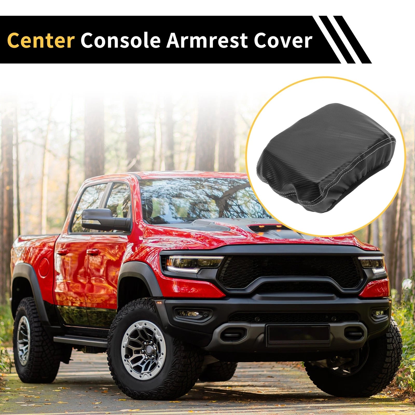 Armrest Cover for Chevrolet (Microfiber Leather, Carbon Fiber, Black)