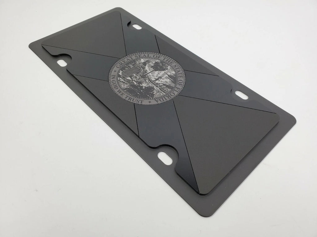 Metal License Plate Tag with Blacked Out Florida Flag for All Vehicles (Any Year)