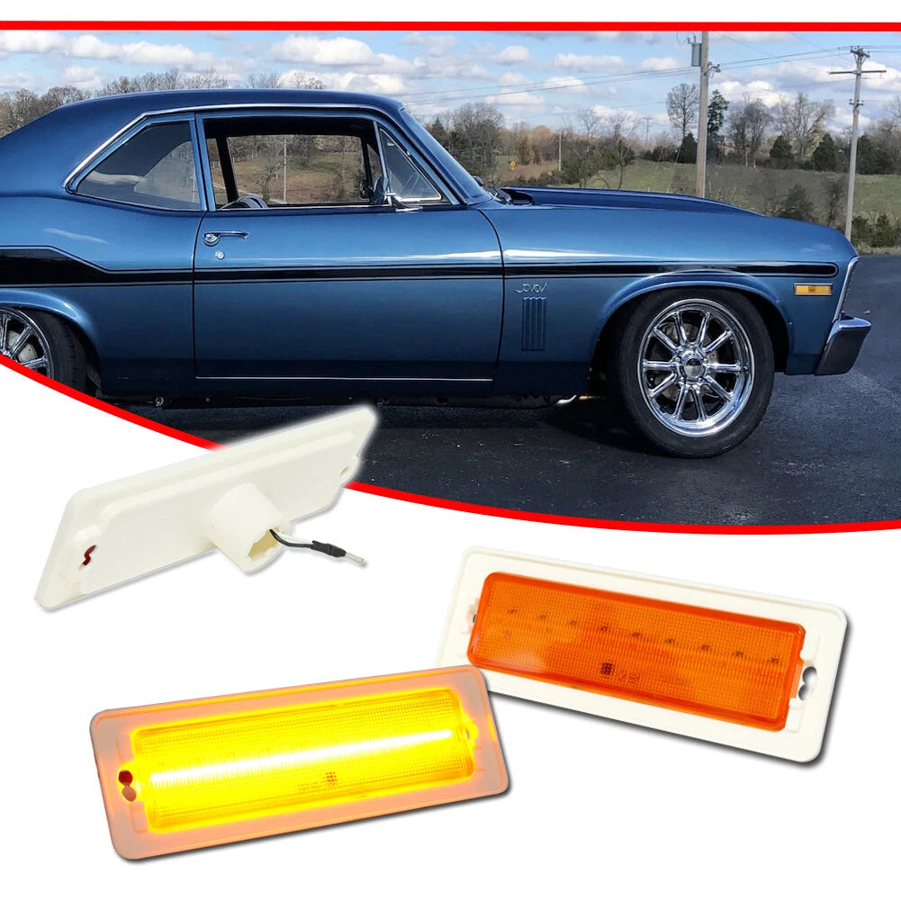 2X Amber LED Front Fender Bumper Side Marker Lights for Chevy Nova (1970–1974)