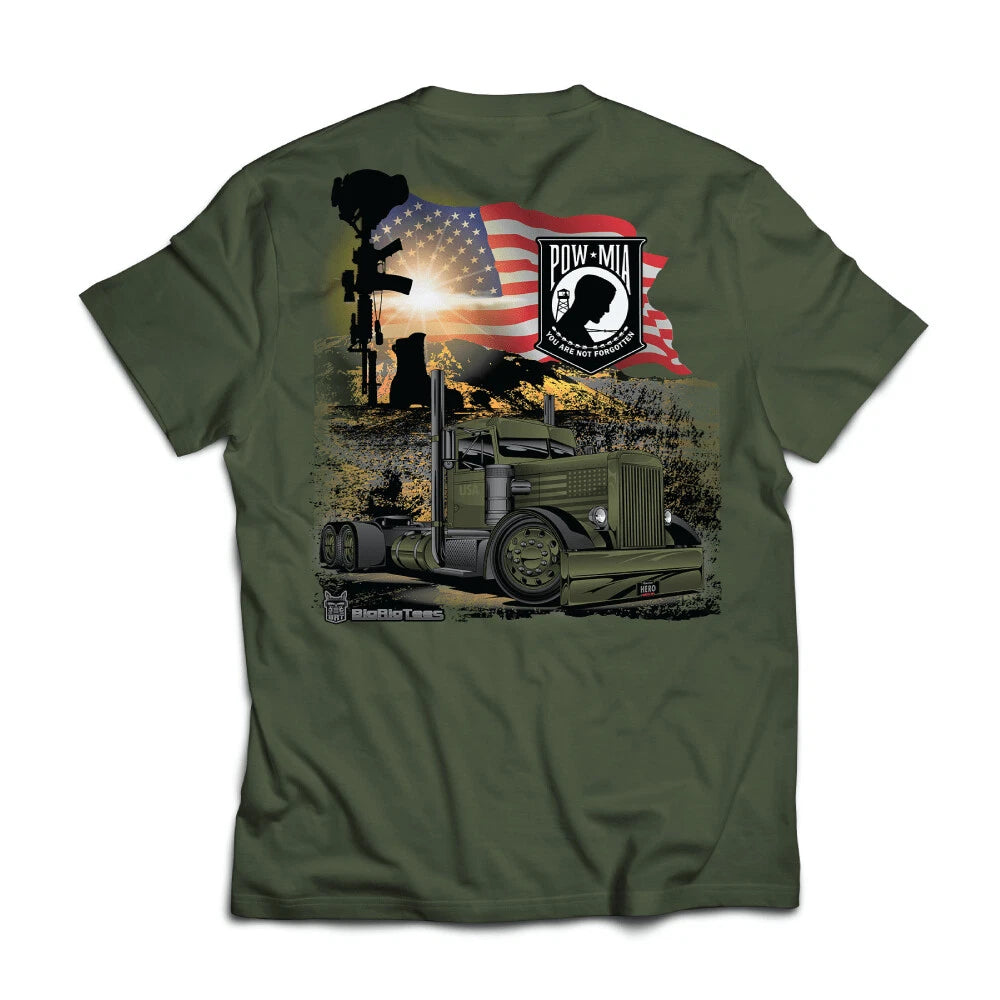 POW MIA Waving Flag T-Shirt for Big Rig Trucks