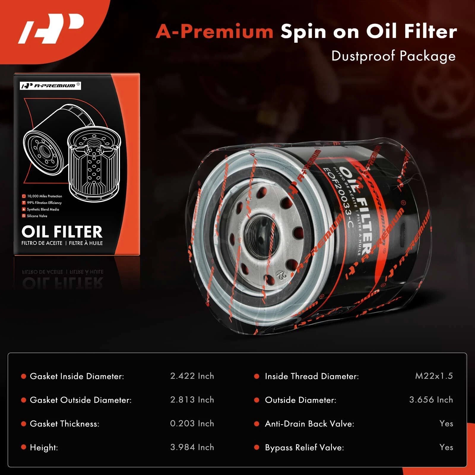 Engine Oil Filter for Silverado 4500 HD (2019), Ram 1500 (2011–2013, 2021–2023)