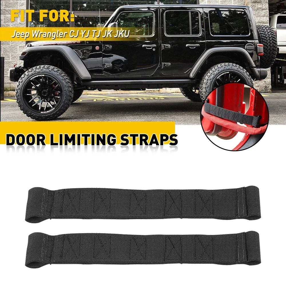 2X Black Heavy Duty Door Limiting Check Strap for Jeep Wrangler (CJ-YJ-TJ-JK-JKU)