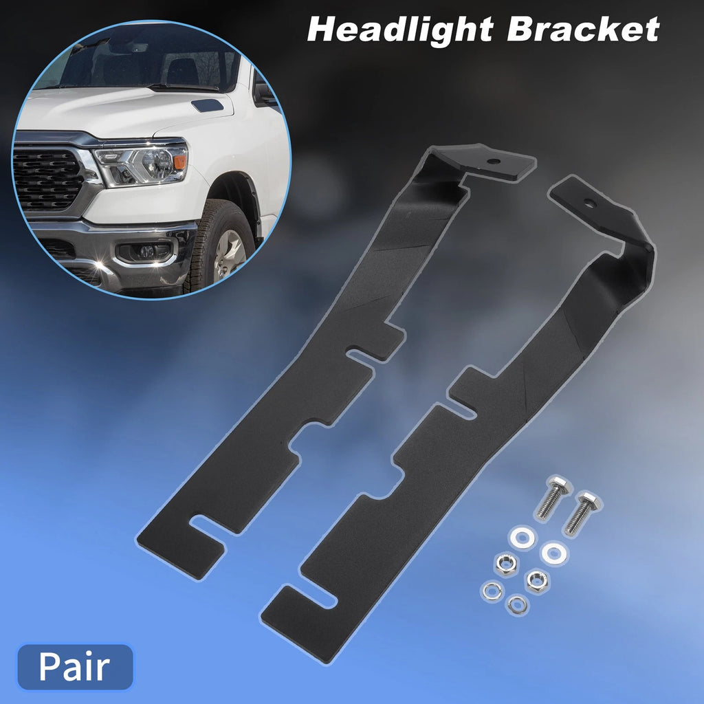 Headlight Hood Mount Bracket Set of 2 for Dodge Ram 1500 (2019–2024) Black