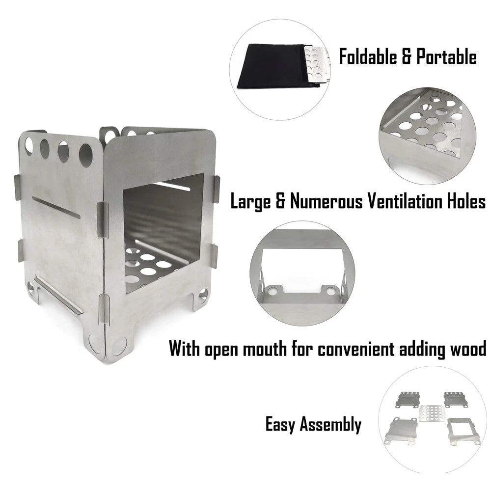 Portable Camping Wood Stove for Outdoor Use (Charcoal, Folding)
