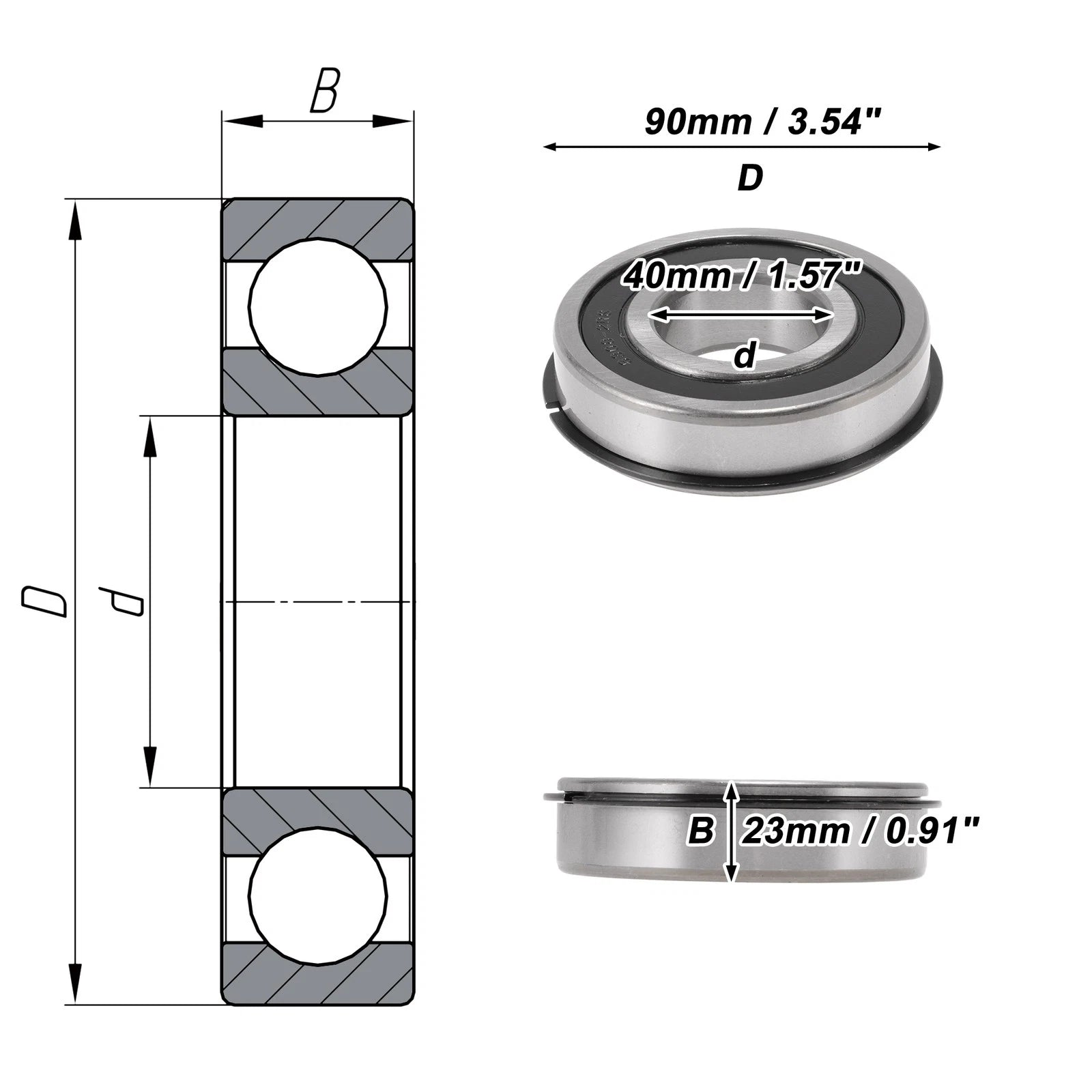 6308NR2RS Deep Groove Ball Bearings for Scooter Skateboard (40x90x23mm)