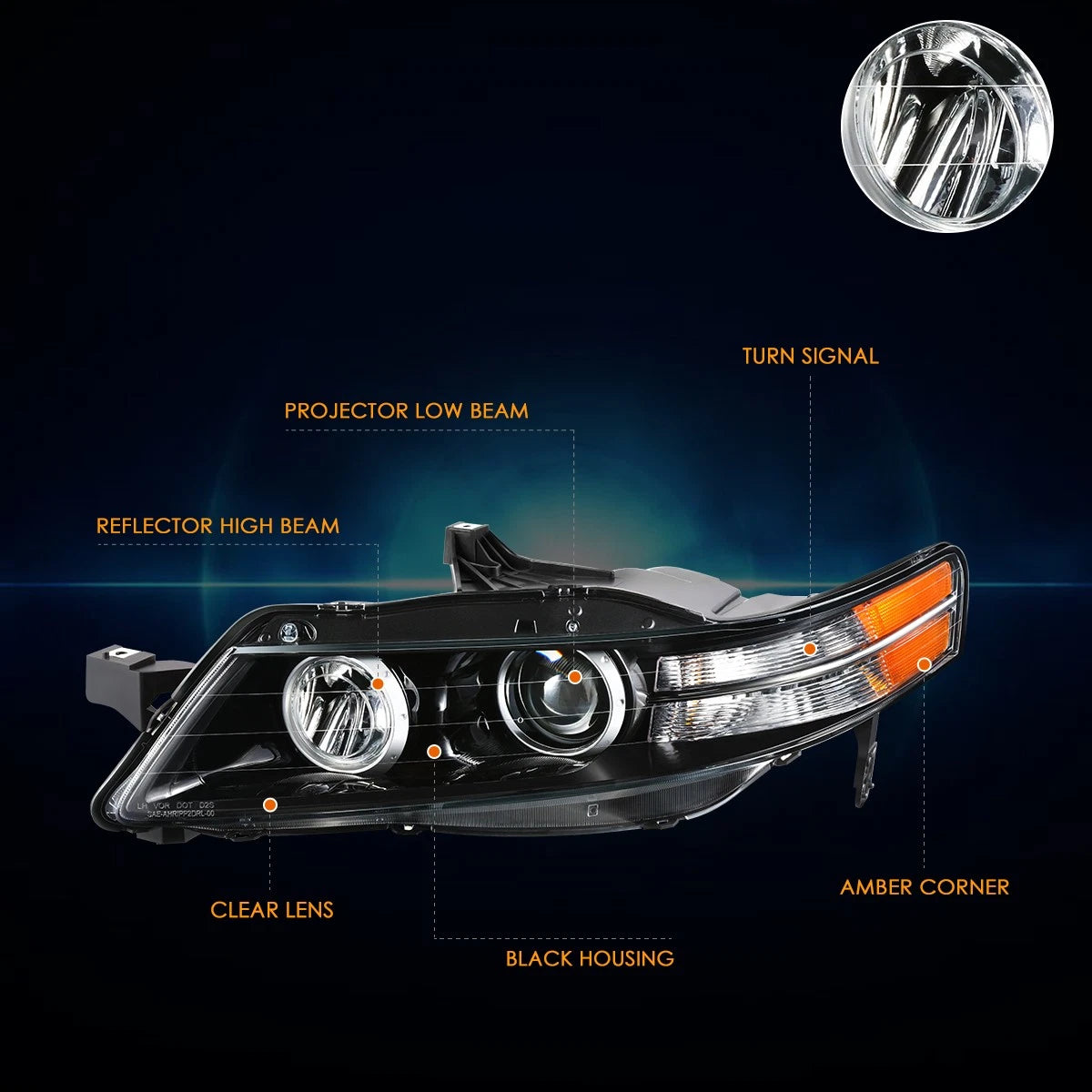HID Projector Headlight Lamp for Acura TL Type S (2007–2008)