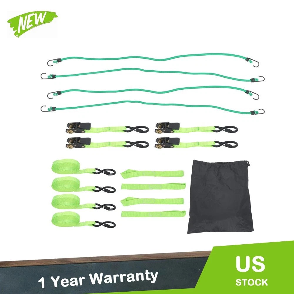 Set of 4 Ratchet Straps for Secure Tie-Downs (2200 lbs, 1 in x 15 ft)