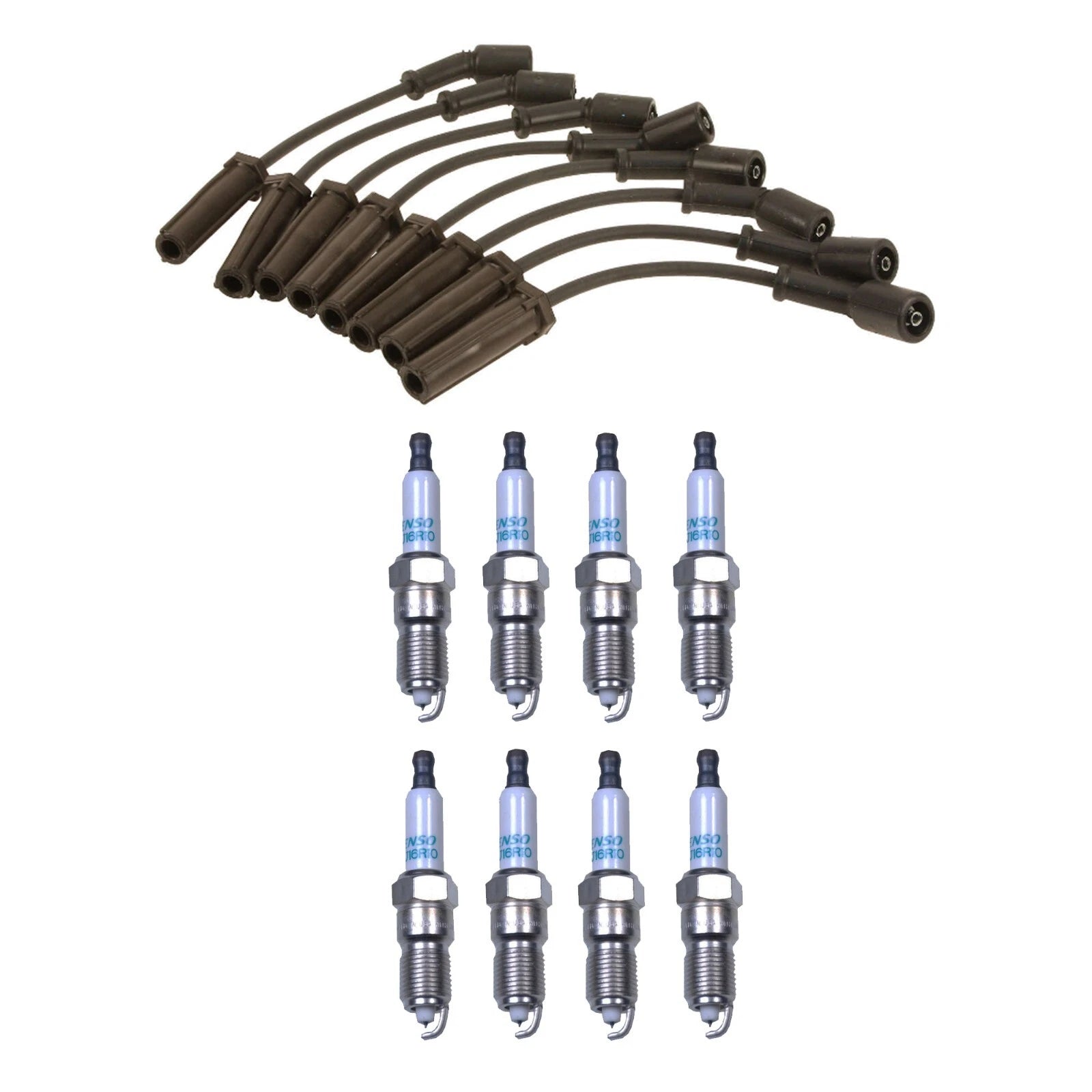 Denso Wire Set & 8 Iridium Spark Plugs for Chevy Caddy V8 (0.04)
