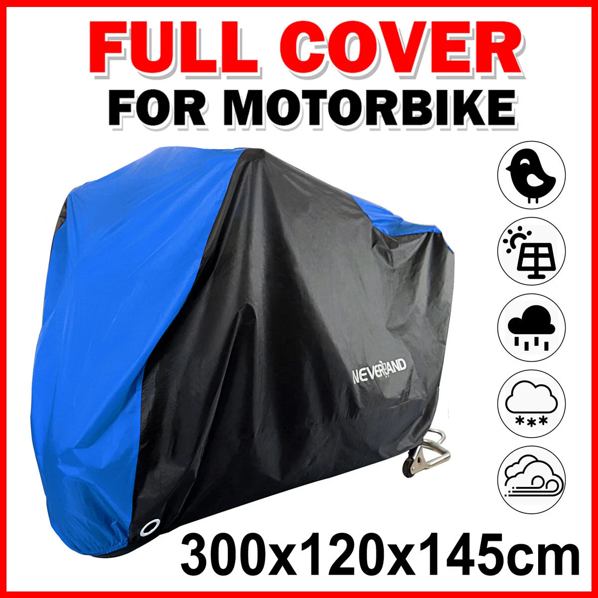 Motorcycle Cover Waterproof Dust UV Snow Rain Protection for Bikes up to 118"