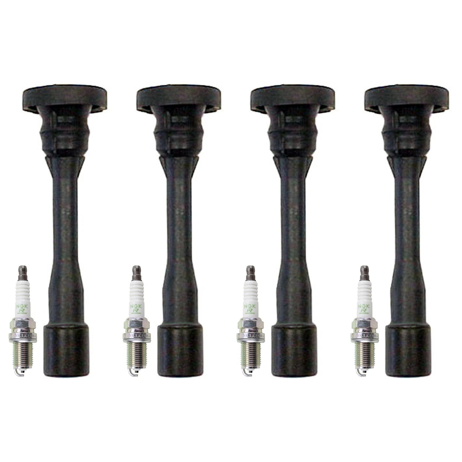 Set of 4 NGK V-Power Spark Plugs & Denso Coil Boots for Eclipse Lancer Outlander (L4)
