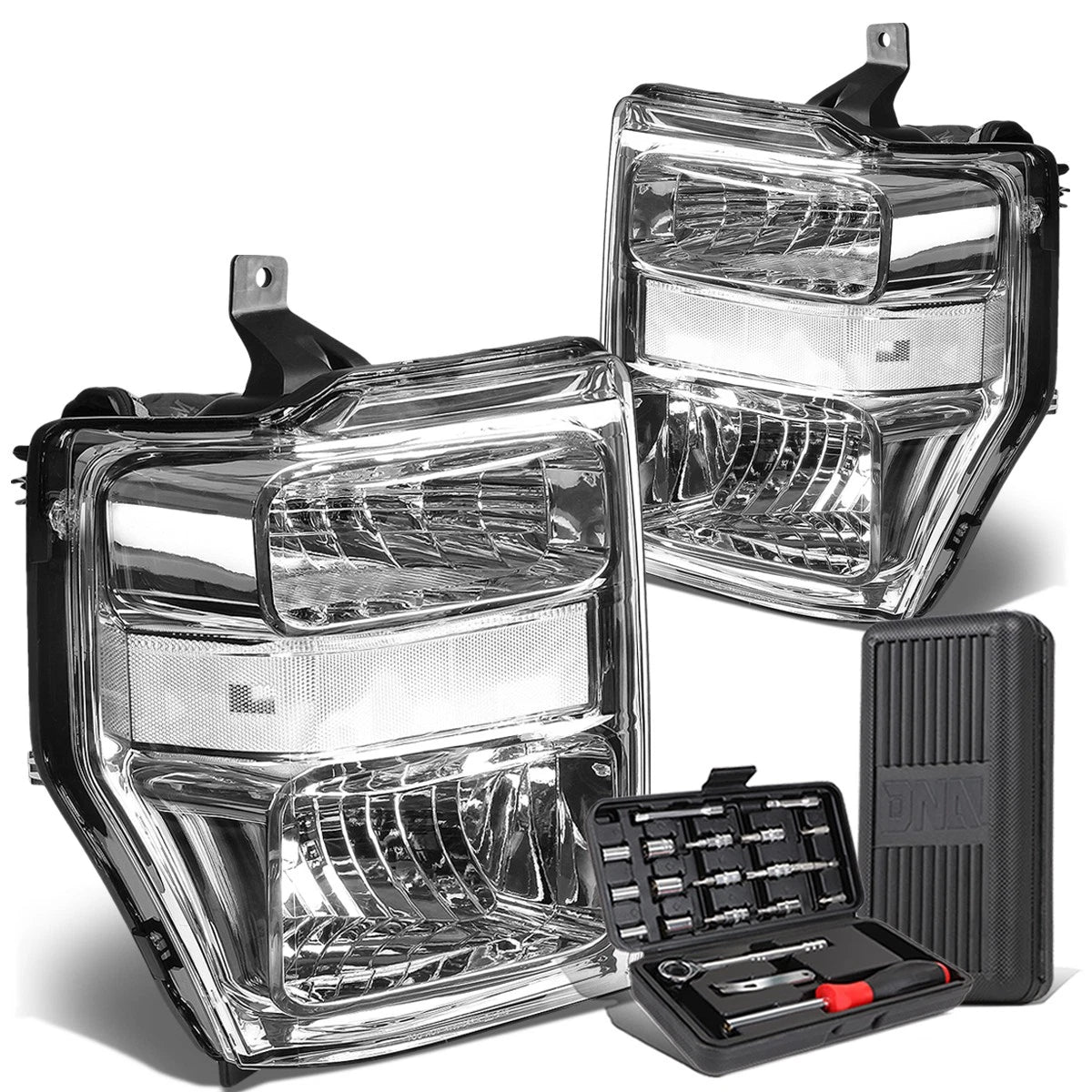 Pair Chrome Clear Corner Headlight Lamps for Ford Super Duty (2008–2010)