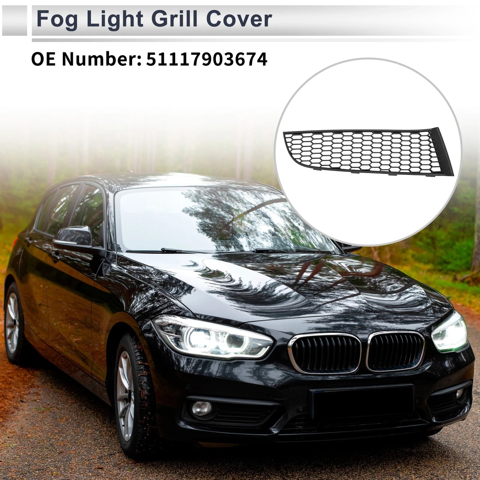 1pc Fog Light Grill for BMW 740i (2011–2015) No. 51117903674 Black