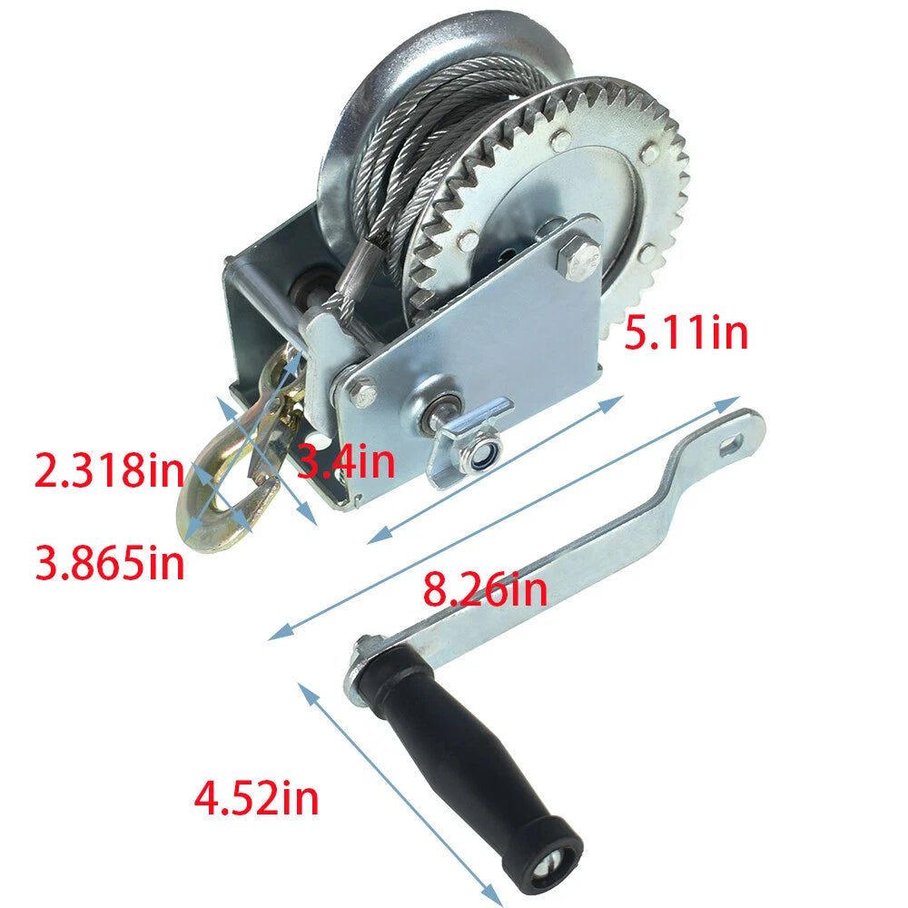 1600lbs Hand Winch for Boats with 10m Cable (Manual)