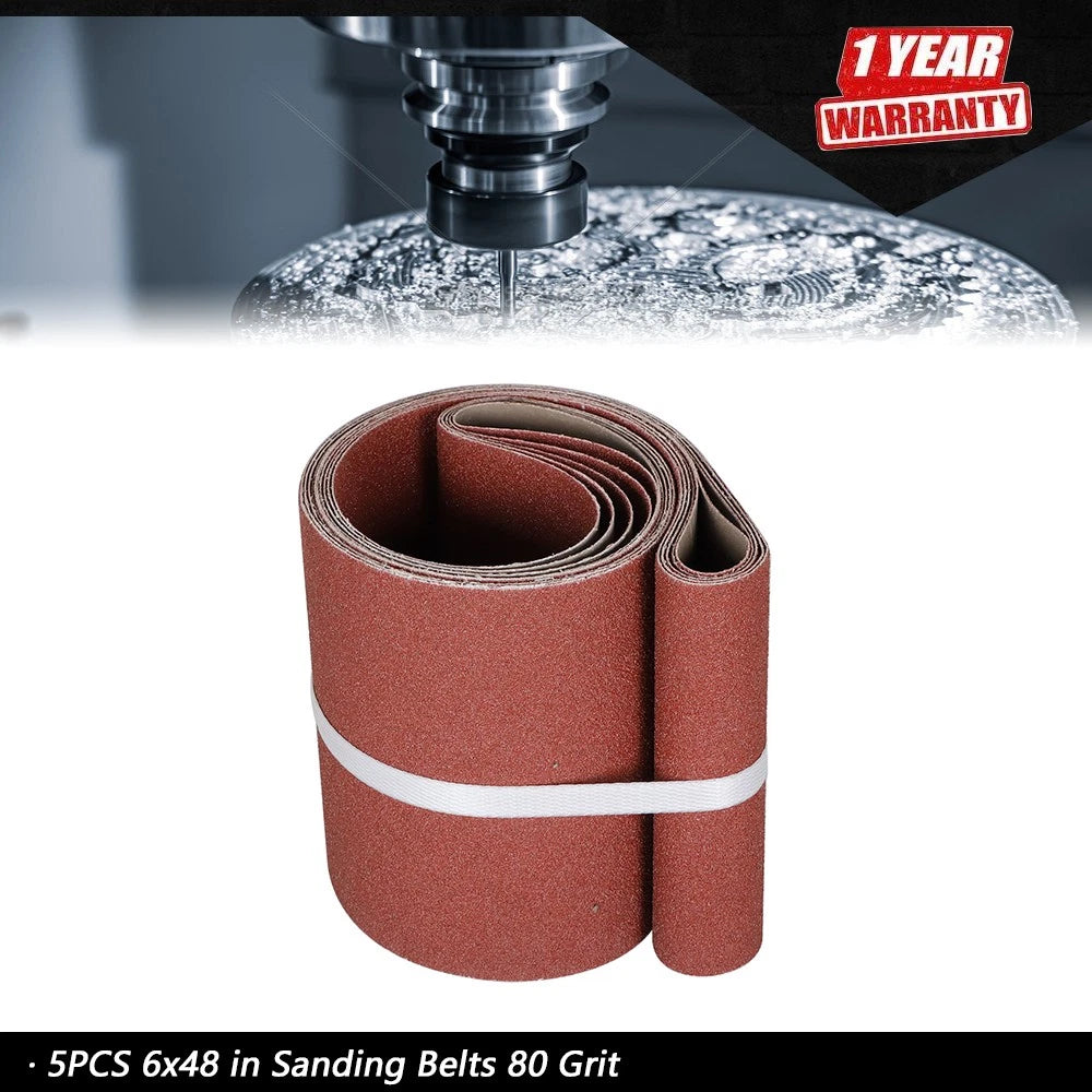 Set of 5 Sanding Belts 6x48 in 80 Grit for Belt Sander