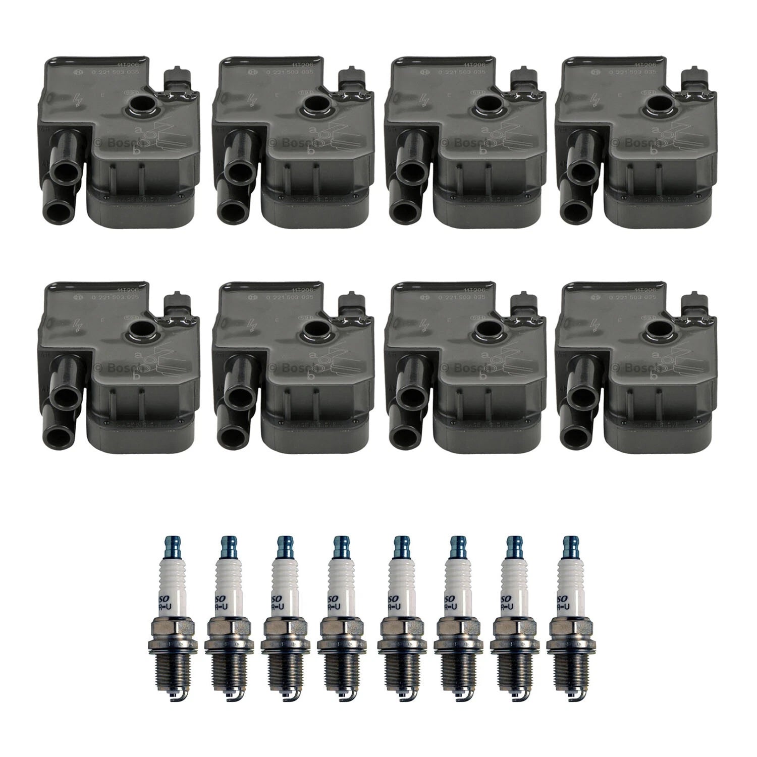 Set of 8 Ignition Coils & U-Groove Spark Plugs for Jaguar XJ8 (1998–2009)