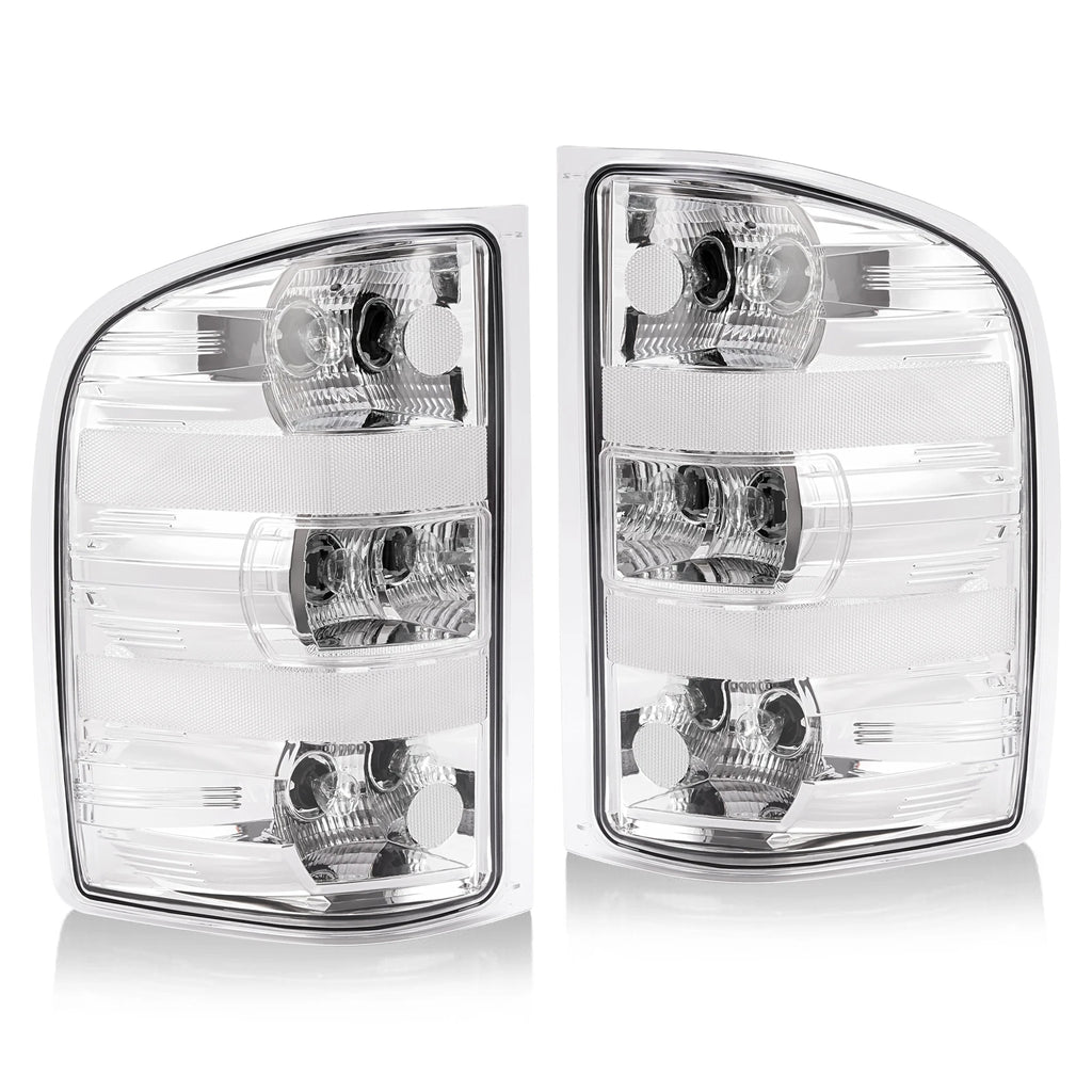 Chrome Tail Lights with Bulb for Chevy Silverado 1500 2500HD 3500HD (2007–2014)