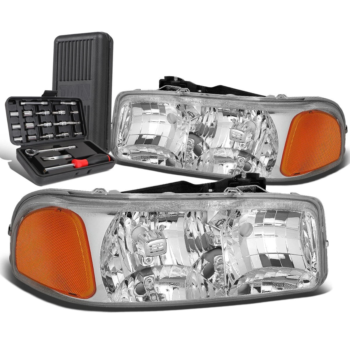 Chrome Amber Signal Headlight Lamp for GMC Sierra 1500 Yukon (1999–2007)