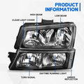 Set of 2 Black Housing Clear Corner Bumper Headlights for Chevrolet Silverado (2003–2006)