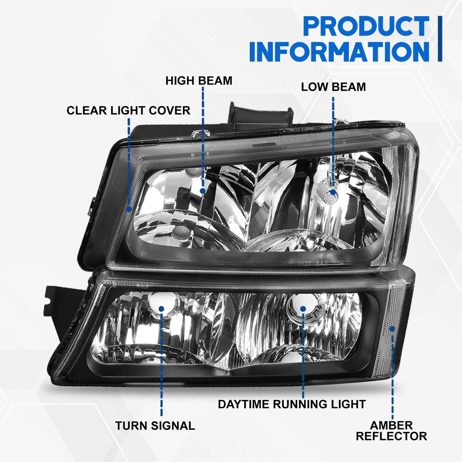 Set of 2 Black Housing Clear Corner Bumper Headlights for Chevrolet Silverado (2003–2006)