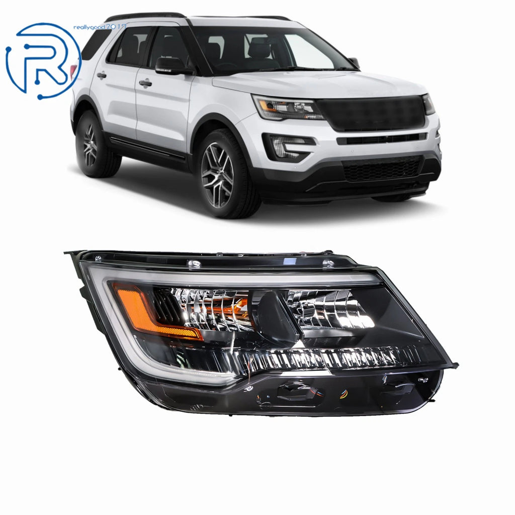 Right Side Black Housing Halogen Headlight w/LED DRL for Ford Explorer (2016–2019)
