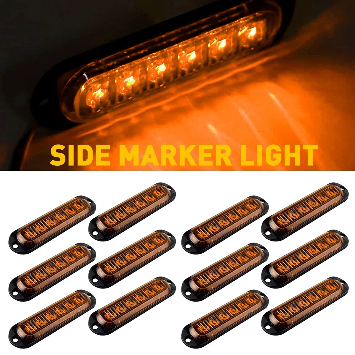 12PCS Amber LED Marker Side Lights for Trailer Truck RV Pickup EV