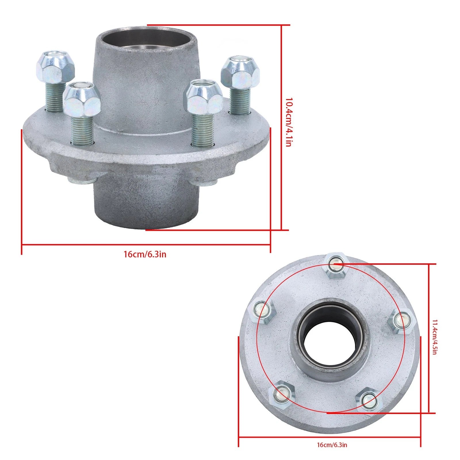 Set of 2 Trailer Hubs 5 Lug 1" x 1" Hot Dipped Galvanized 5 x 4.5"