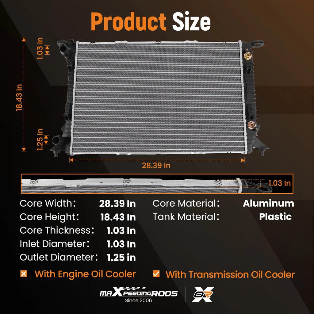 Aluminum Core Radiator for Audi A5 2.0L (2010–2014) 8K0121251K 8K0121251AJ