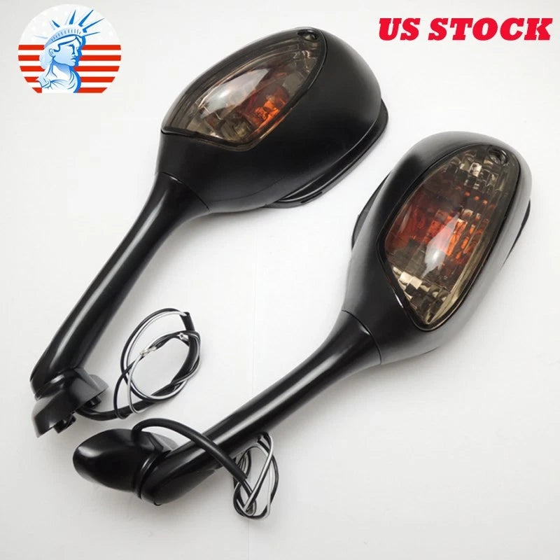 Black Mirrors with Smoke Turn Signals for Suzuki GSXR GSX-R 600 750 1000 SV (2002–2015)