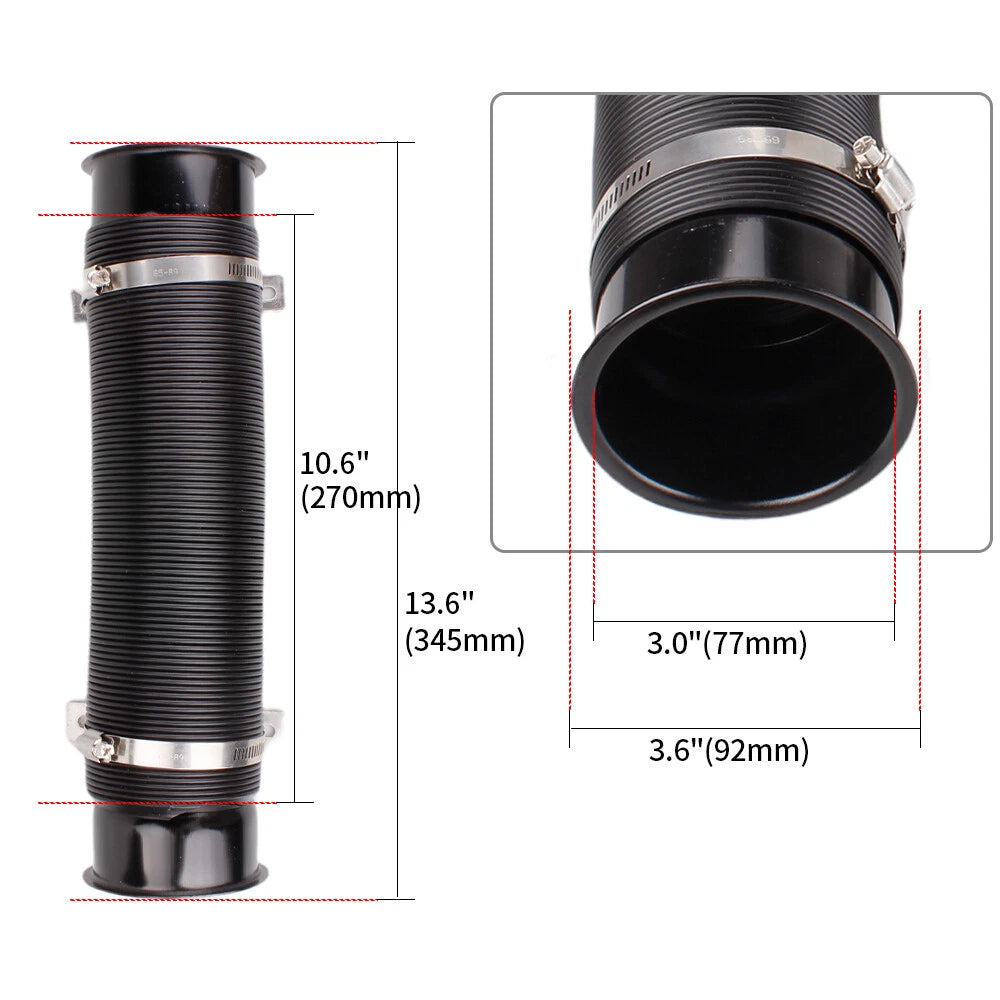 3" Flexible Cold Air Intake Hose Filter Pipe Kit for Universal Fit