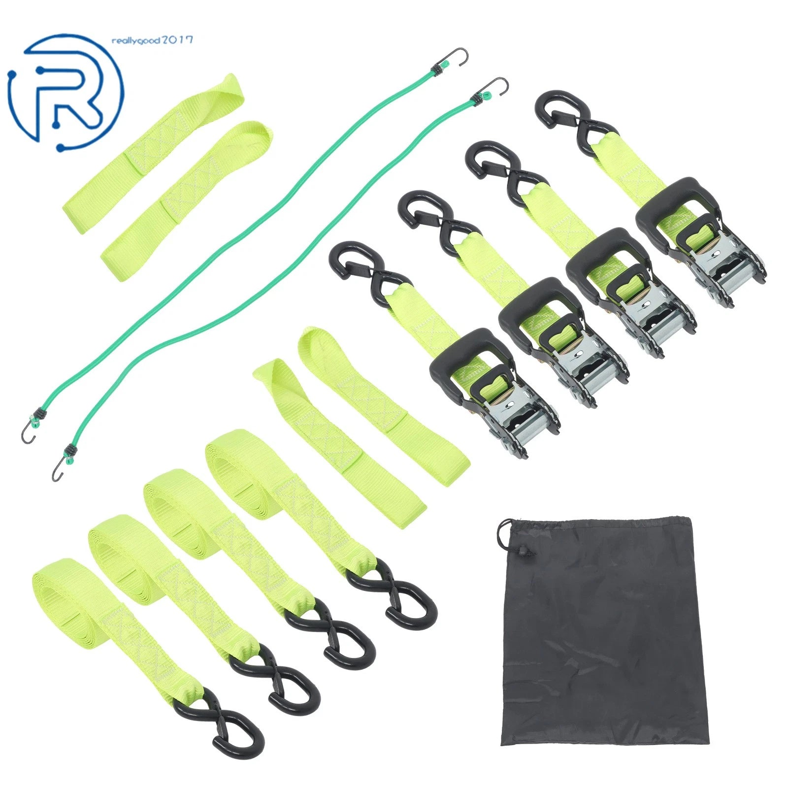 Set of 4 Heavy Duty 1.6" × 8' Tie Down Ratchet Straps with S Hook
