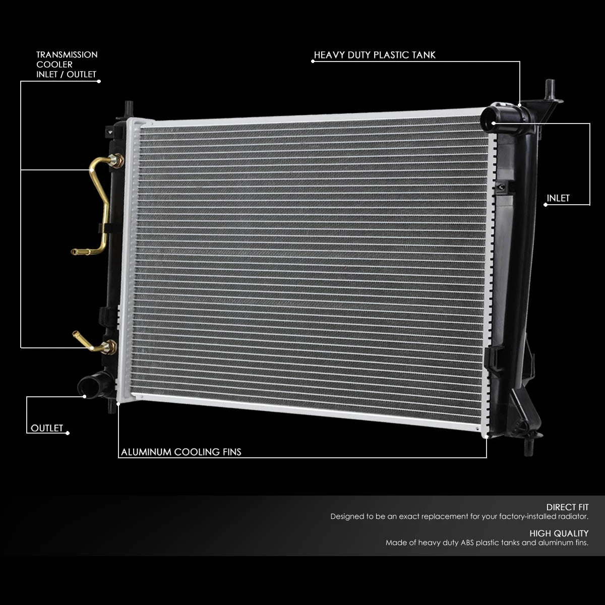 OE Aluminum Core Engine Cooling Radiator for Kia Soul 2.0L (2010–2011) DPI 13134