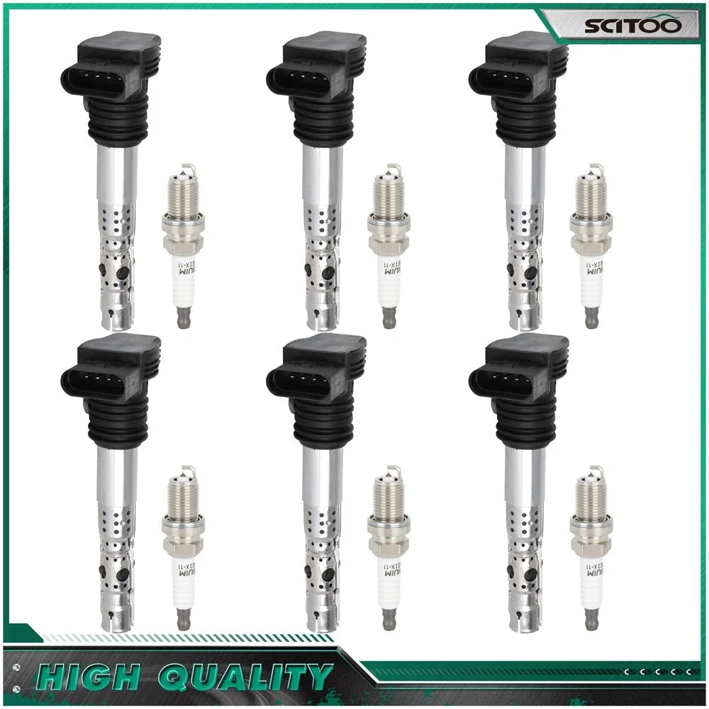 Set of 6 Ignition Coils & 6 Spark Plugs for Audi A4 Quattro VW Jetta (2001–2005)