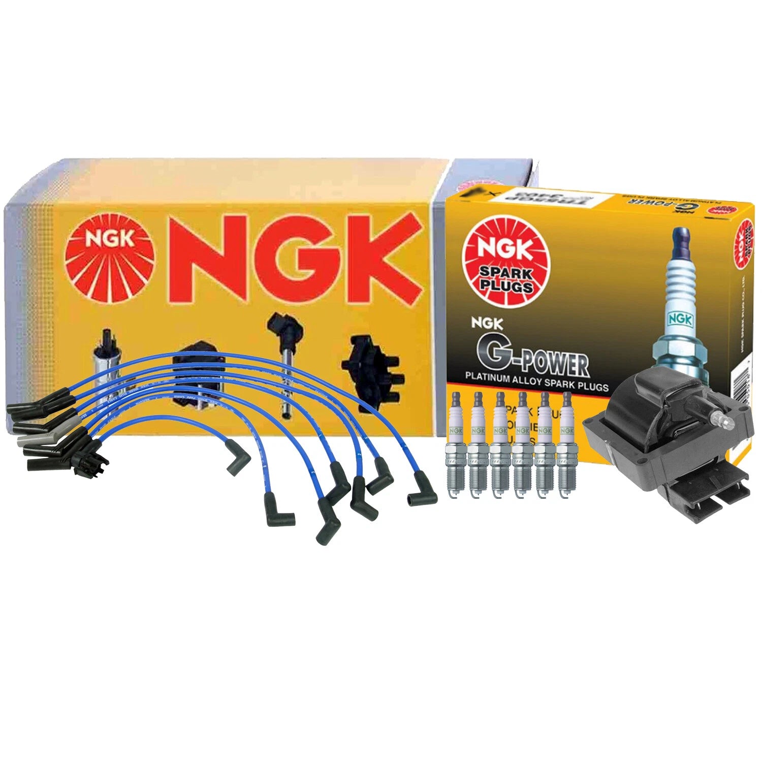Set of 6 NGK G-Power Platinum Spark Plugs & Ignition Coil Wires for Ford Mazda