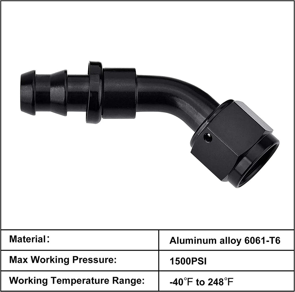 2PCS 45° Push-On Lock Hose Fitting for 8AN Fuel Line (2010-2025)