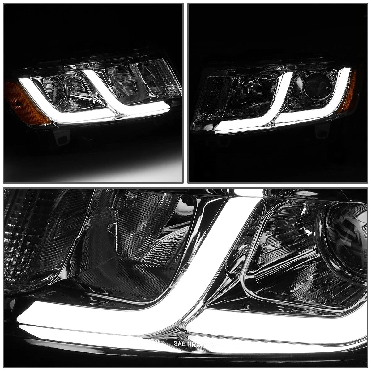 Pair of LED Chrome Amber Projector Headlights for Grand Cherokee (2014–2016)