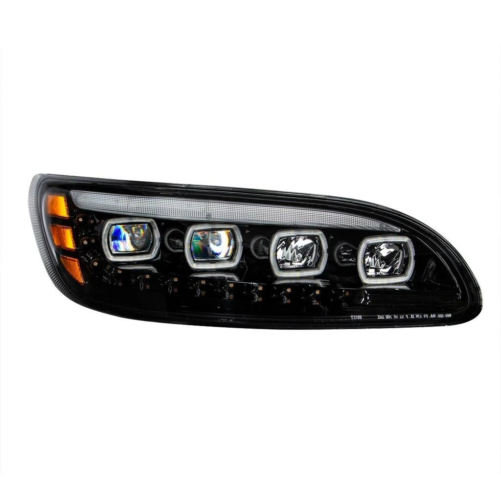 Quad LED Headlights Black with LED DRL Sequential for Peterbilt (2018–2021)