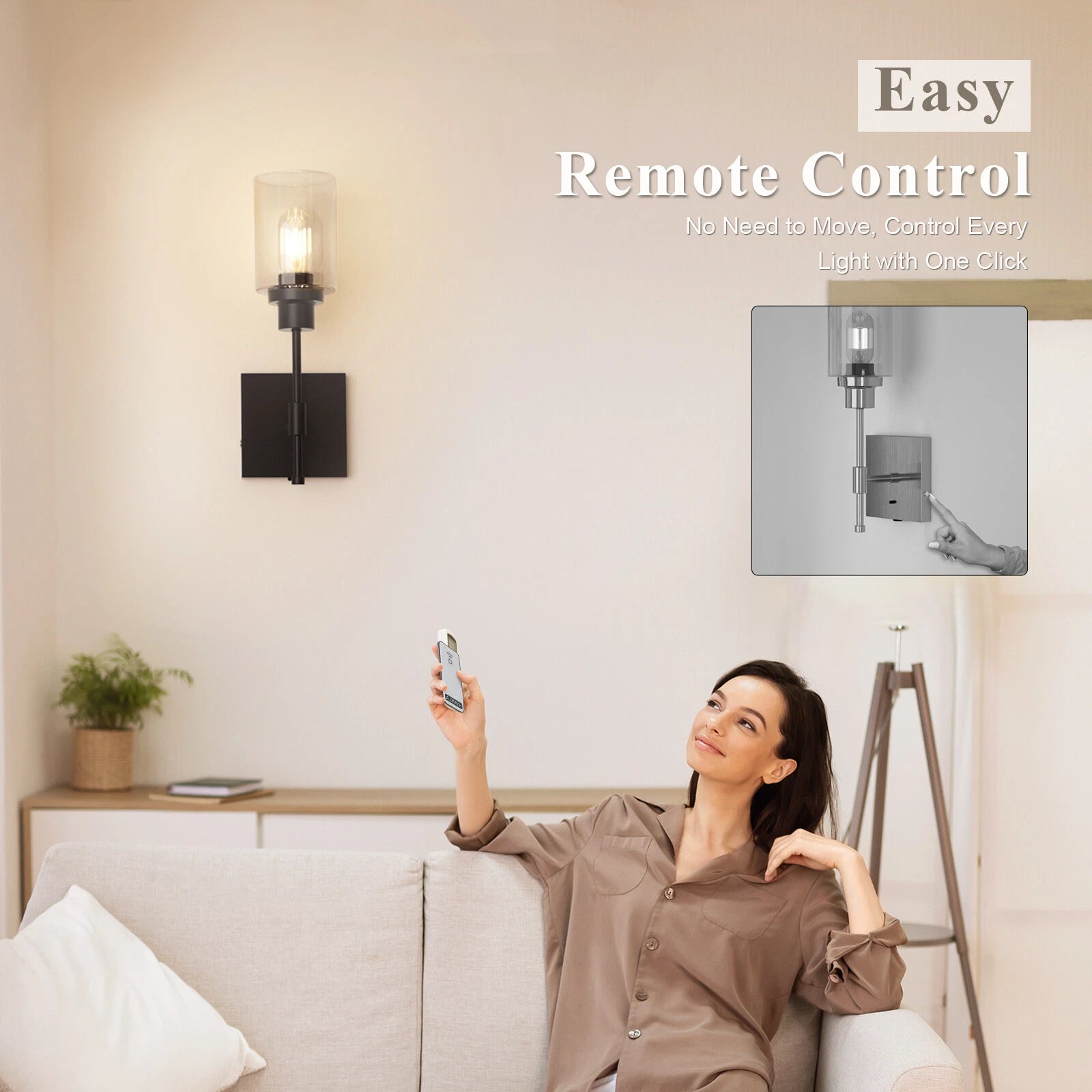 LED Wireless Wall Sconce Lamp - Rechargeable Glass Black