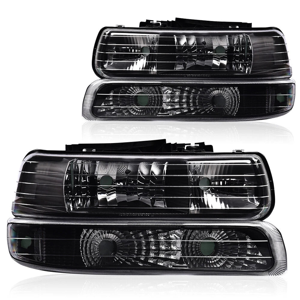 Pair Clear Lens Black Housing Headlights for Silverado/Suburban (1999–2006)
